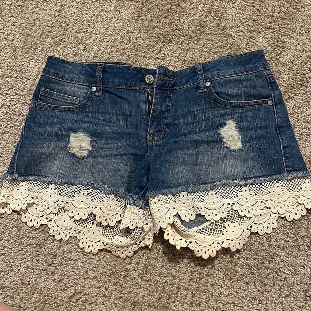Laced jean shorts